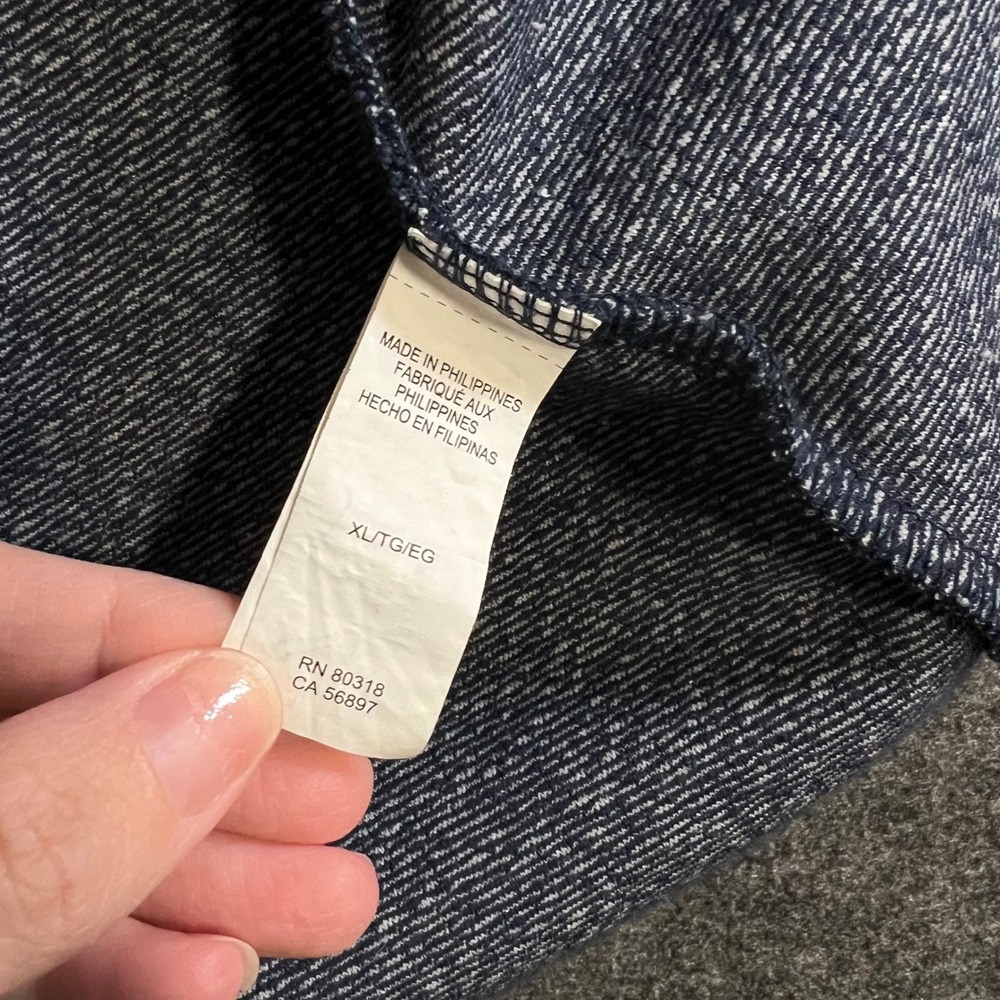 Lucky Brand Navy Blue White Herringbone Open Front Cardigan Jacket XL - Picture 11 of 13